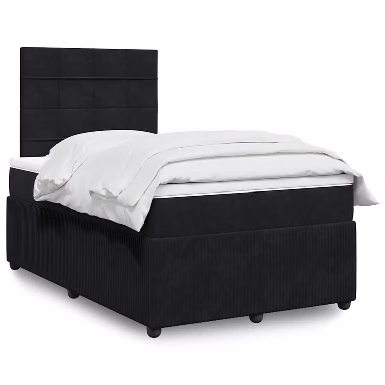 vidaXL Giroletto a Molle con Materasso in Velluto Nero L/P/H: 120 x 200 cm