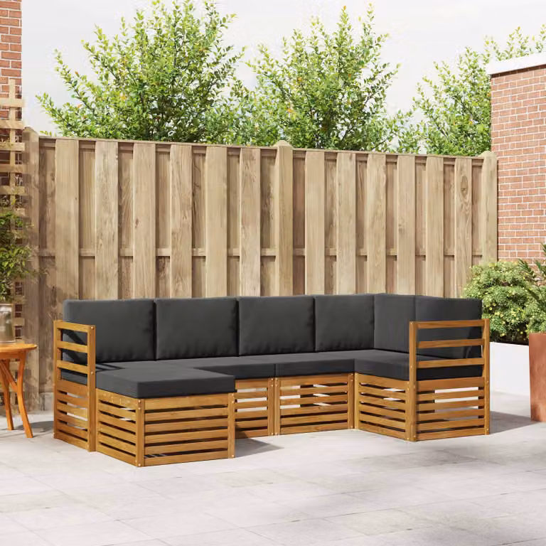 Set di divani da esterno vidaXL a forma di L composto da 6 pezzi in legno di acacia con cuscini in poliestere beige e antracite