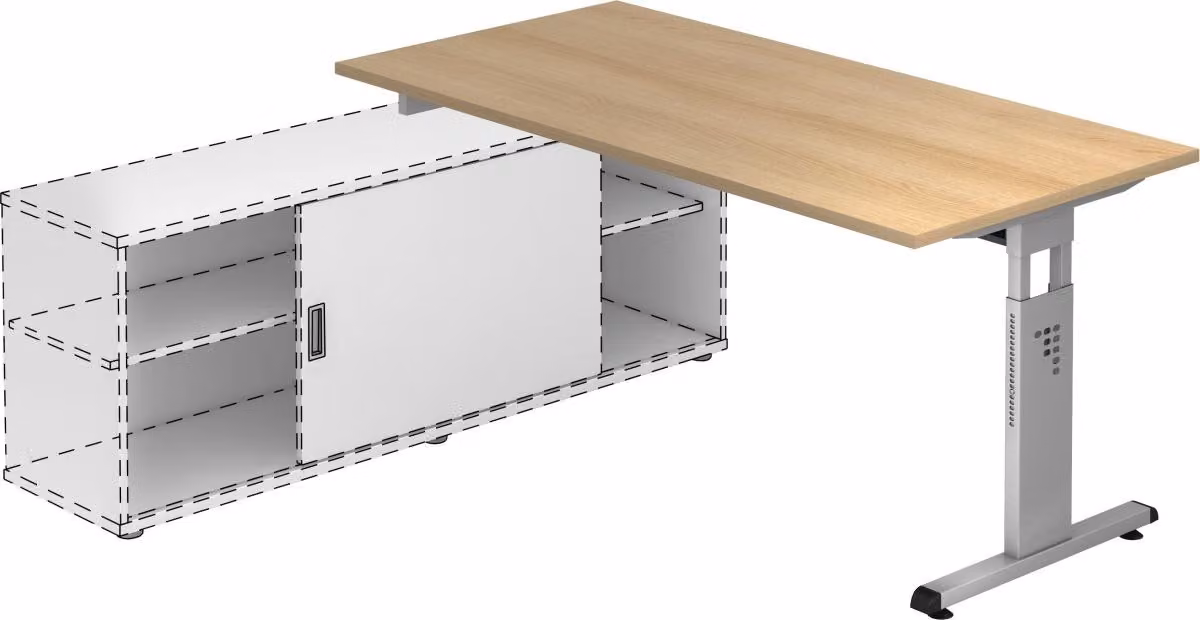 Scrivania modulare con base a T 160x80 cm rovere/argento