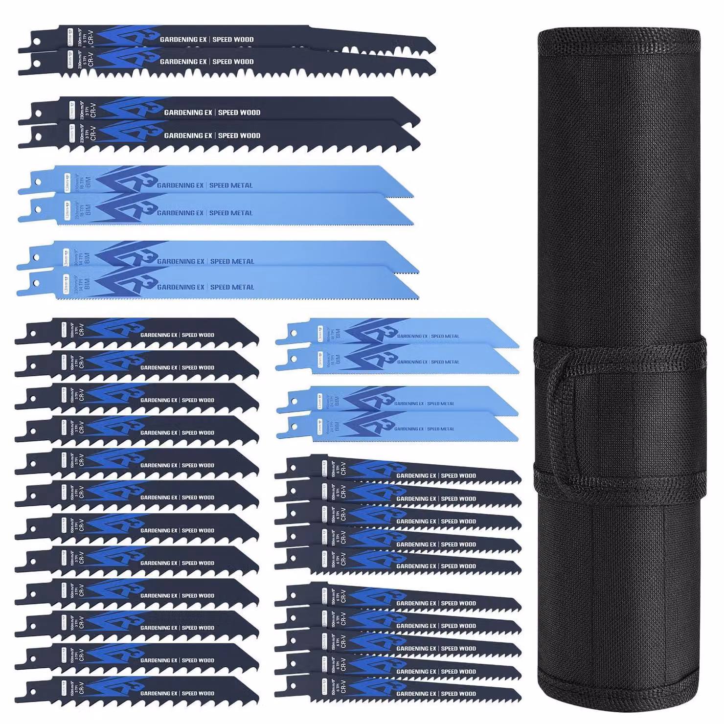 Set di 34 lame per seghetto alternativo, adatte per metallo e legno, con custodia