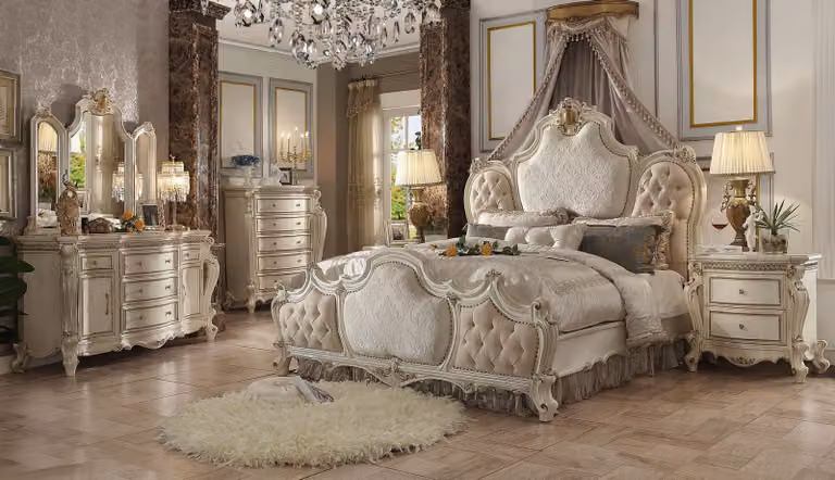 Klassisches Bett Barock Rokoko Chesterfield Stil Doppel Leder Hotel Antik Betten