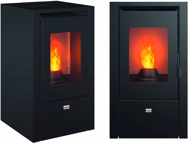 Stufa a pellet Queen Little 6 da 6,2 kW/h con tecnologia wifi, colore nero e struttura in metallo