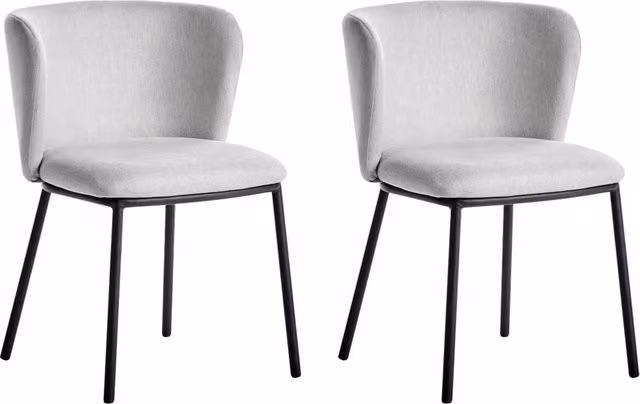 Set di 2 sedie da pranzo in poliestere grigio chiaro Rivestimenti in metallo nero Gambe senza braccioli Schienale curvo Design moderno e contemporaneo