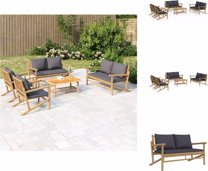 vidaXL Set di 5 pezzi da giardino con cuscini in bambù grigio scuro - Set di mobili da giardino