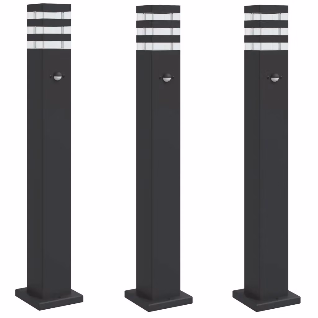 Set di 3 lampade da terra per esterni vidaXL in alluminio e plastica, colore nero, con sensore di movimento, Altezza: 80 cm – 2