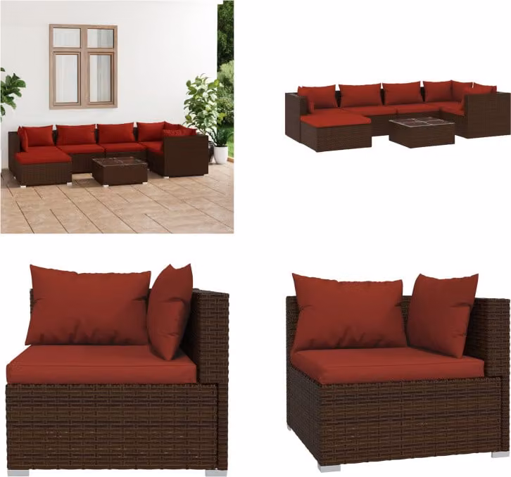 vidaXL set salotto da giardino 7 pezzi con cuscini in rattan marrone - set salotto da giardino - set salotto da giardino - set salotto da patio - set divano da patio
