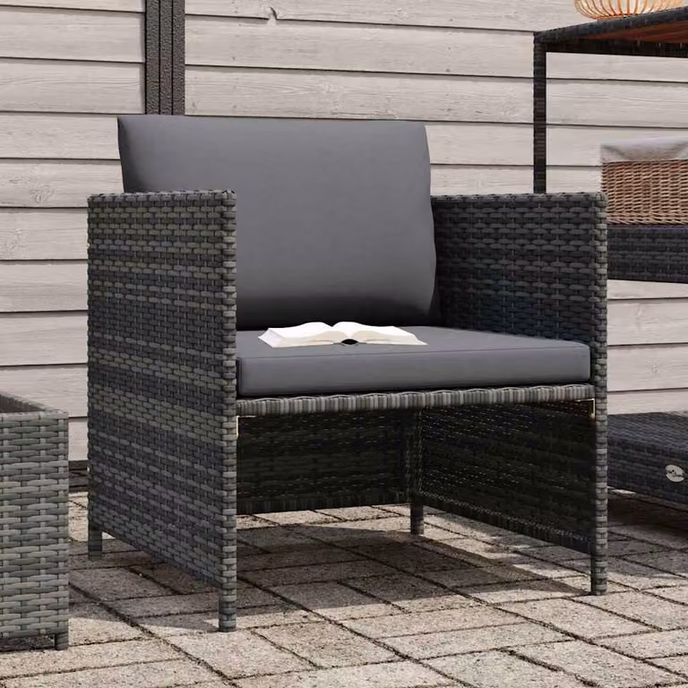 vidaXL Divano da Giardino con Cuscini Grigio in Polyrattan