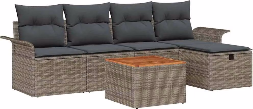 Set Divano da Giardino con cuscino 6 pcs Grigio Poly Rattan