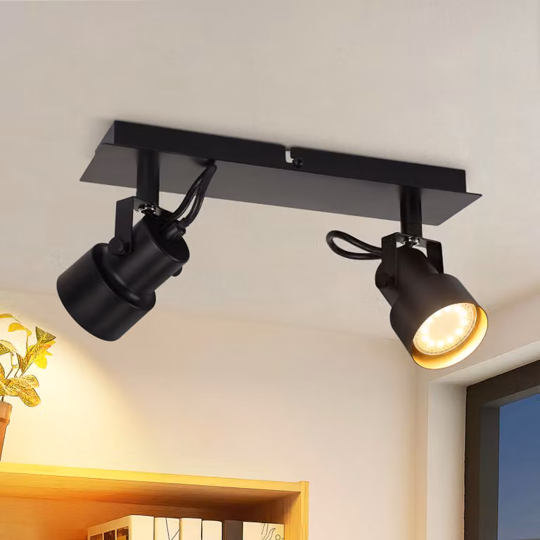 ZMH faretto da soffitto 2 fiamme nero faretto da soffitto 350° rotante faretto da parete GU10 lampada da corridoio vintage retro faretto industriale per soggiorno camera da letto cucina (senza lampadina)