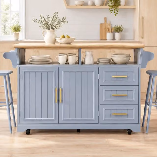Carrello da cucina con 3 cassetti, ripiani regolabili e piani laterali ribaltabili, 120×40(80)×95 cm