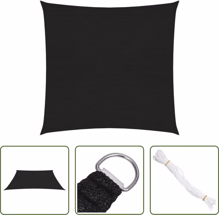 The Living Store Tenda da sole 160 g/m² nera 4x4 m HDPE