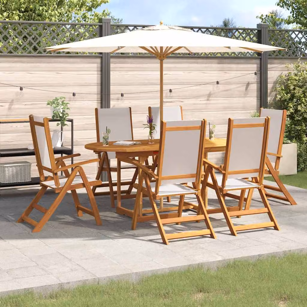 Set da giardino vidaXL in legno di acacia e textilene, 7 pezzi, marrone e grigio