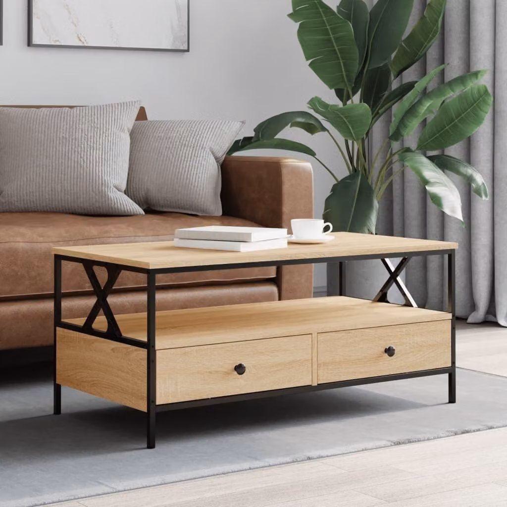 The Living Store tavolino in rovere Sonoma 100x51x45 cm materiale a base di legno