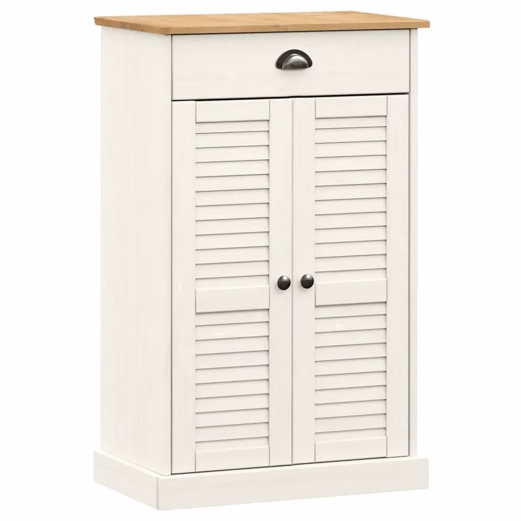 Scarpiera da parete vidaXL in legno di pino bianco stile rustico con ante a battente e ripiani, L: 60 cm, P: 35 cm, H: 96 cm – 2