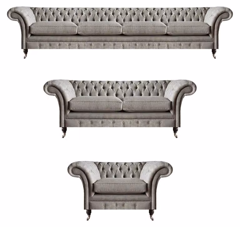 Chesterfield Hellgraue Stoffsofas Garnitur Wohnzimmer Polster Möbel