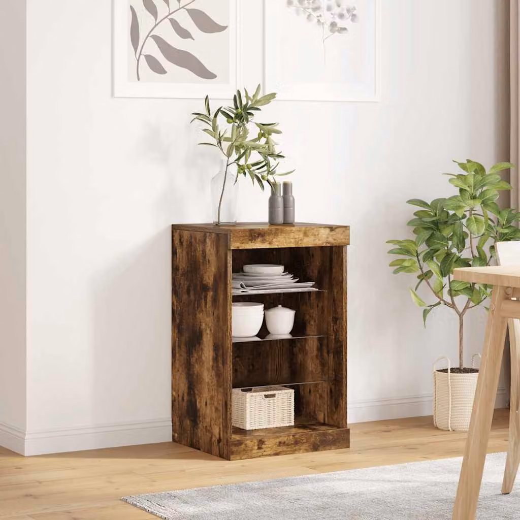 Credenza moderna vidaXL con luci LED in rovere fumo, colore marrone, L: 41 cm, P: 37 cm, H: 67 cm