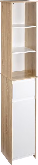 Mobile Colonna Bagno kleankin in Legno Bianco con Armadietto, Cassetto e 3 Ripiani Aperti, L/P/H: 32.6 x 30 x 171.2 cm