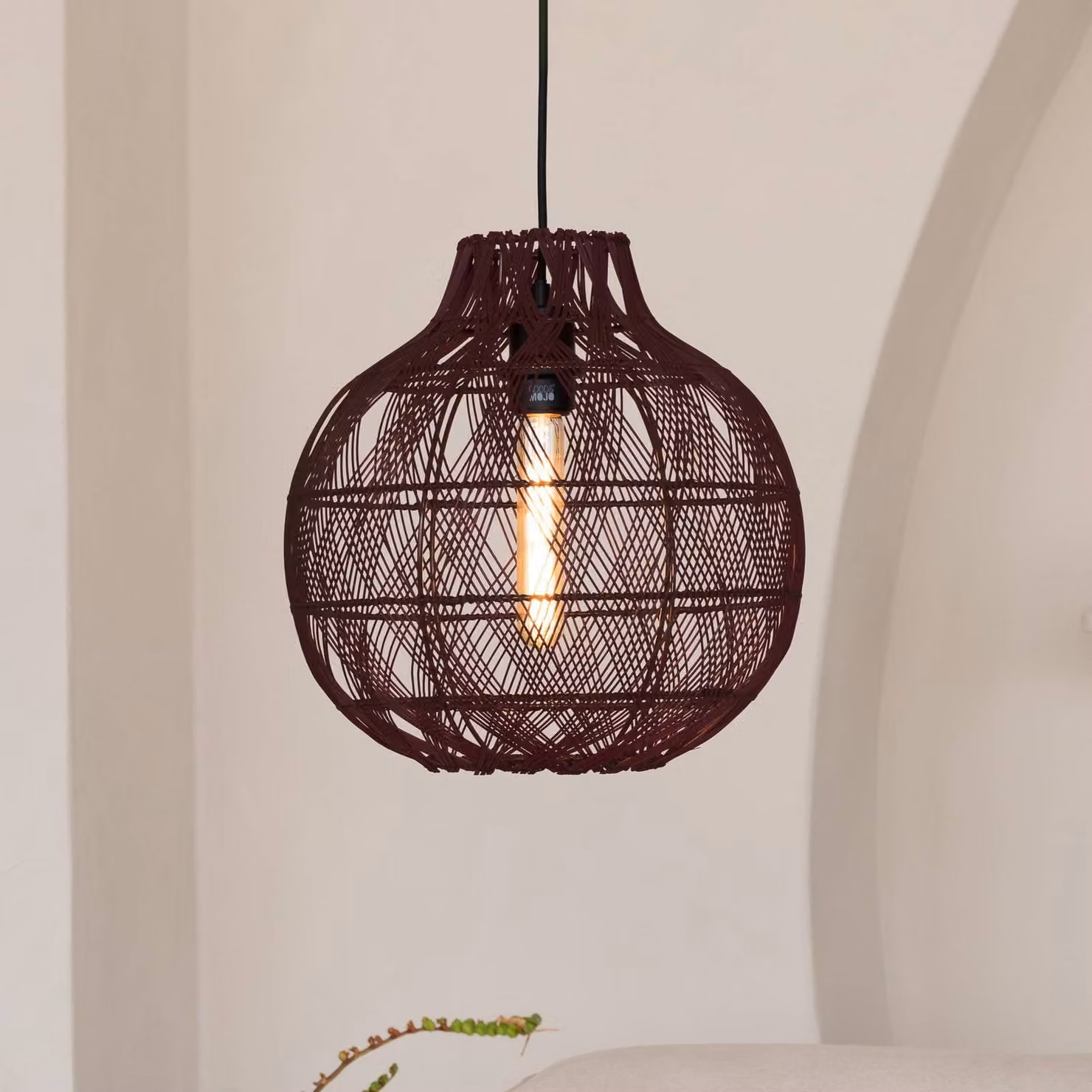 Good & Mojo Lampada a sospensione Mendoza, dimmerabile, Rosso, Soggiorno / Sala da pranzo, bambù, Design, Lampada a sospensione