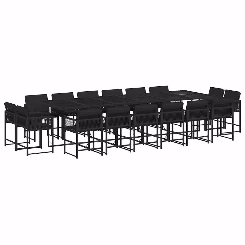 Set da pranzo da giardino vidaXL in polyrattan nero con tavolo in vetro e 17 pezzi con cuscini – 2