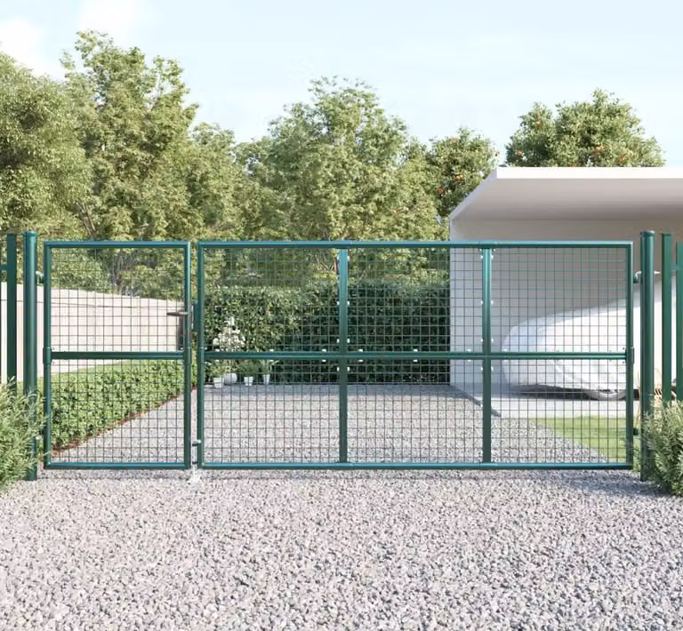 Maison Exclusive - Cancello da giardino a maglie, verde, 350x125 cm, acciaio zincato