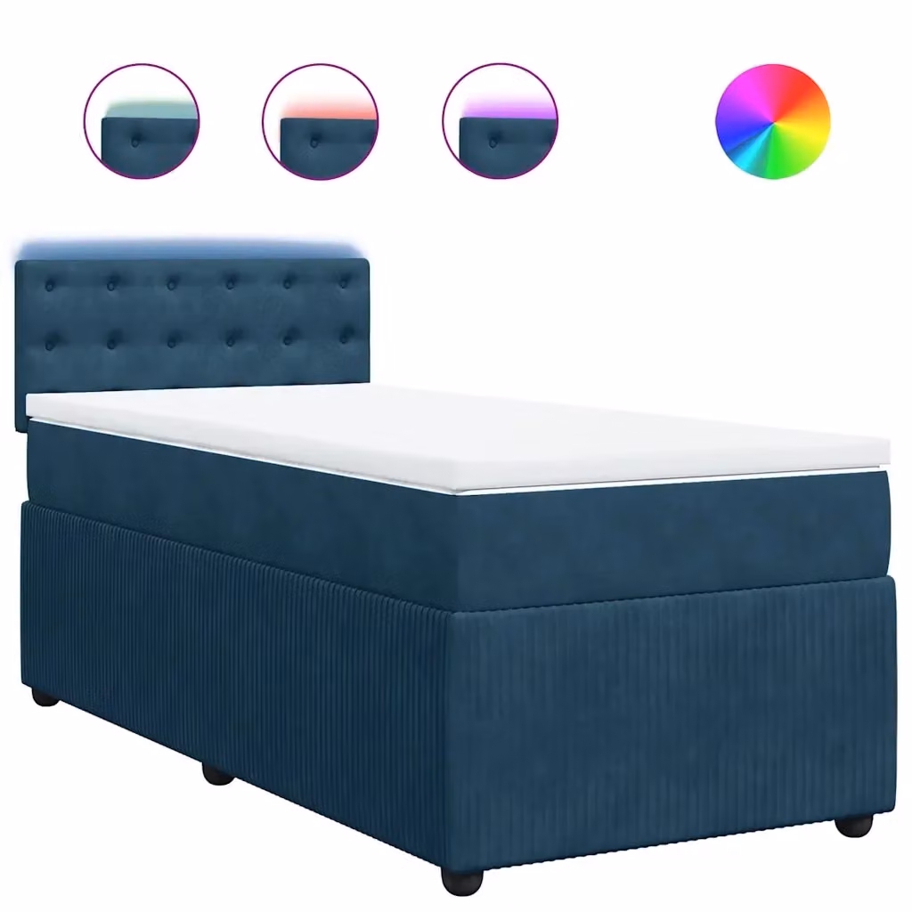 Letto moderno vidaXL con materasso ibrido blu e bianco in velluto, dotato di illuminazione sottostante e porta di ricarica USB, L/P: 90 x 190 cm – 2