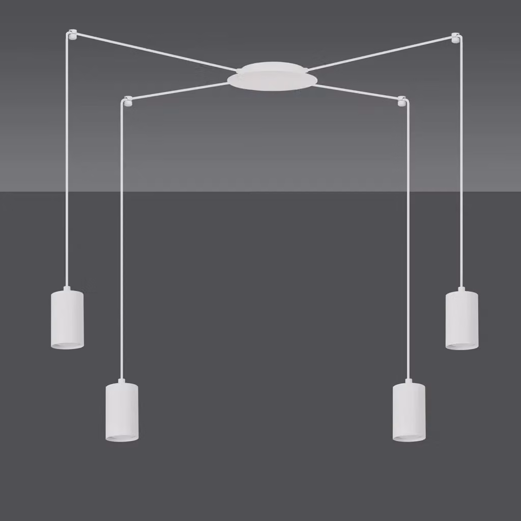 Lampada a sospensione a ragno Takehaya in acciaio bianco con 4 luci cilindriche e altezza regolabile – 2