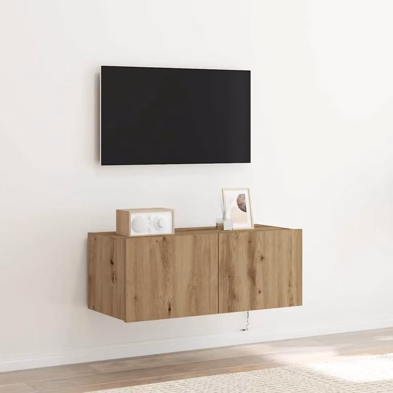 Mobile TV da parete vidaXL moderno in legno color marrone L 80 cm x P 35 cm x H 31 cm con illuminazione integrata