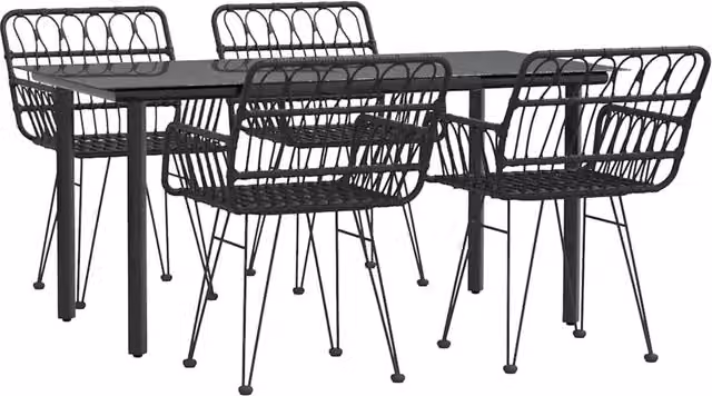 Set da pranzo da giardino Outsunny in 5 pezzi in polyrattan nero con piano in vetro