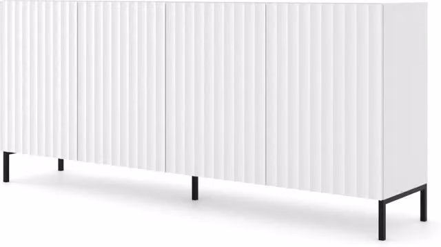 Mobile Wave 200 4D Bim Furniture Bianco Opaco con Gambe Nere L: 200 cm, P: 42 cm, H: 87 cm
