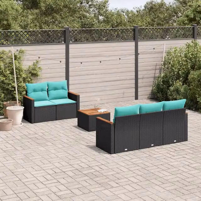 Set Divani da Giardino 6 pz con Cuscini Nero in Polyrattan 3225784