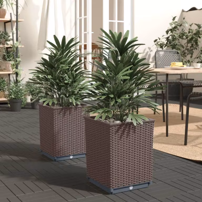 Set di 2 fioriere vidaXL in polipropilene marrone per giardino ornamentale L/P/H: 30 x 30 x 37 cm