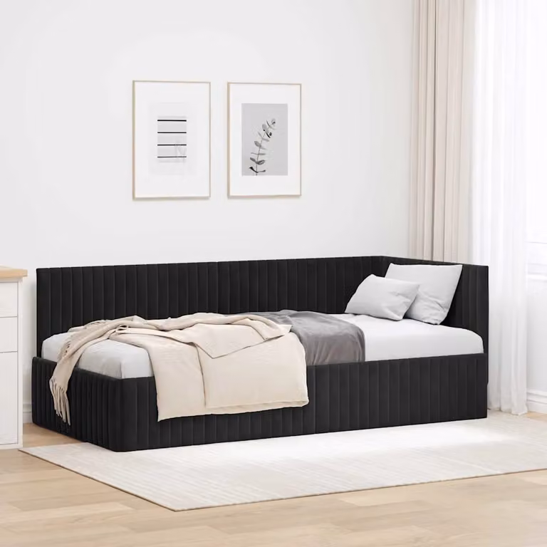 vidaXL Letto ad angolo asimmetrico in velluto nero L/P/H: 204 x 140 x 94 cm