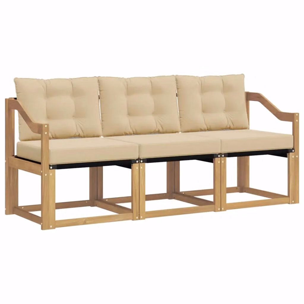 Set di divani da esterno 3 pezzi vidaXL in legno di acacia e textilene, colore bianco e beige, con cuscini inclusi – 2