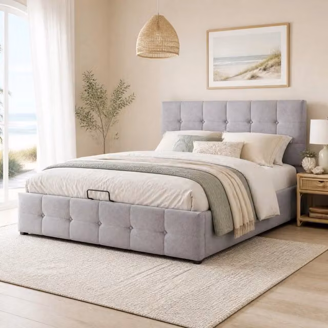 Letto imbottito con contenitore idraulico 203 x 140 x 106 cm in velluto grigio