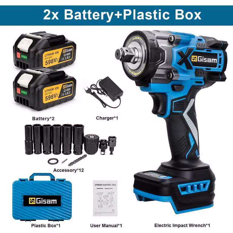 Avvitatore a percussione a batteria da 18V - Avvitatore a percussione brushless - Coppia di 900 Nm - Attacco quadrato da 1,27 cm - 2 batterie - Custodia in plastica