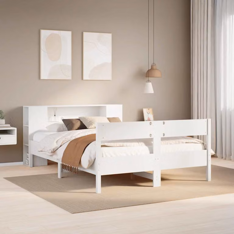 vidaXL Letto con Libreria in Legno di Pino Bianco per Adulti L/P/H: 200 x 150 x 156 cm