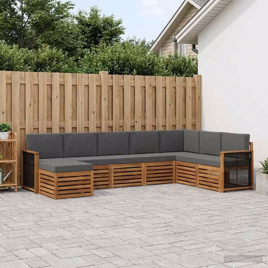 vidaXL Set di divani da esterno 8 pz in legno di acacia con cuscini, beige e antracite