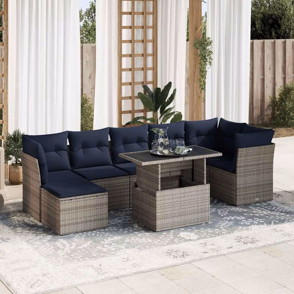 Set di divani da giardino vidaXL in polyrattan e legno di acacia con 8 pezzi e cuscini grigi