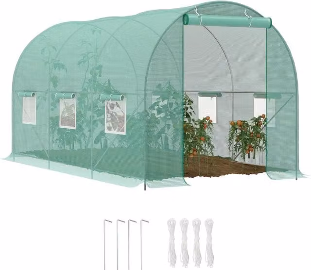 Serra Tunnel da Giardino Xylo Verde con Struttura in Acciaio e Copertura in Policarbonato L: 4.45 m, P: 2 m, H: 2 m