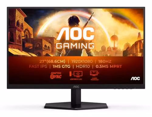 AOC Gaming Monitor 27G42E 27 pollici 1920x1080, FHD, 180Hz, Fast IPS Panel, 1ms GtG, (HDMI1x 2.0 DP 1x 1.4) HDR10, G-Sync Compatible, Nero