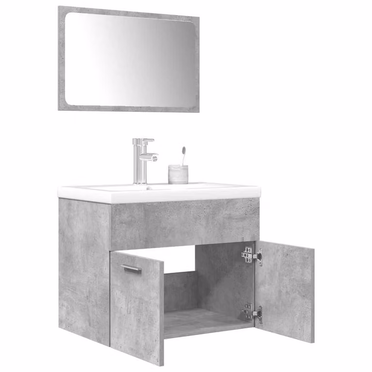 Set di mobili da bagno moderno vidaXL composto da 3 pezzi in legno e vetro, colore grigio e bianco, con armadietto a specchio e mobile lavabo sospeso