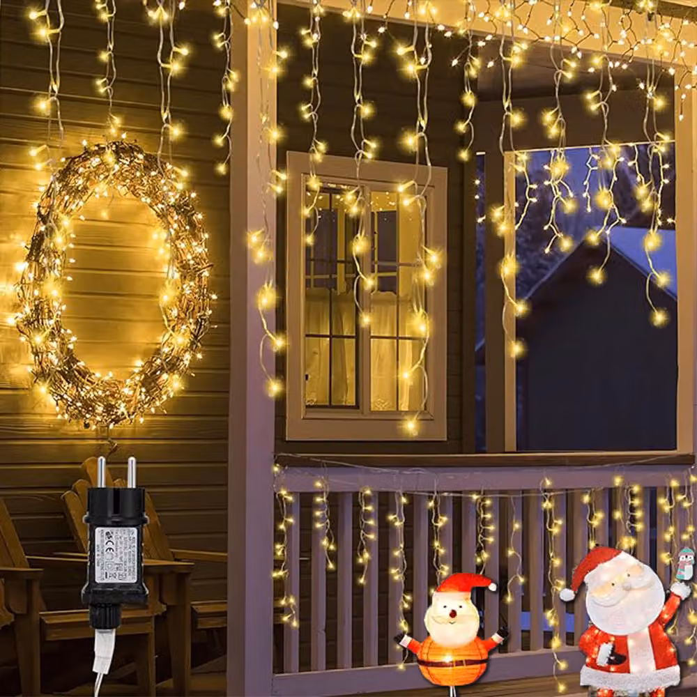 Pioggia di ghiaccio luci fatate bianco caldo, 15M Icicle Led luci fatate 8 modalità Timer Finestra festa matrimonio balcone giardino decorazione di Natale