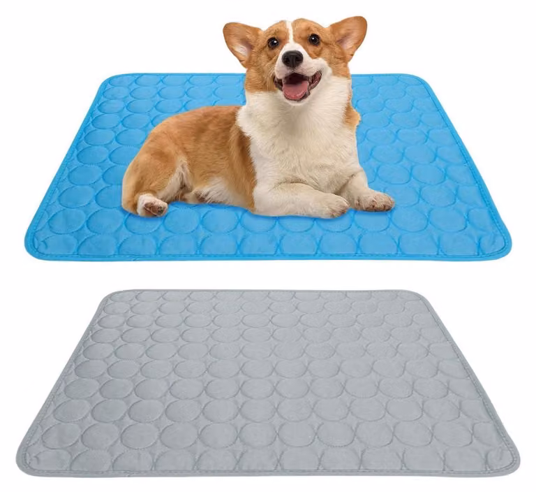 Tappetini refrigeranti per cani e gatti, 60x50 cm, confezione da 2 pezzi, colore blu scuro e grigio chiaro