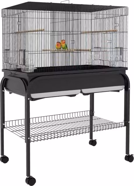 Gabbia per uccelli con supporto e ruote Xylo Nero L: 85 cm, P: 49 cm, H: 119 cm