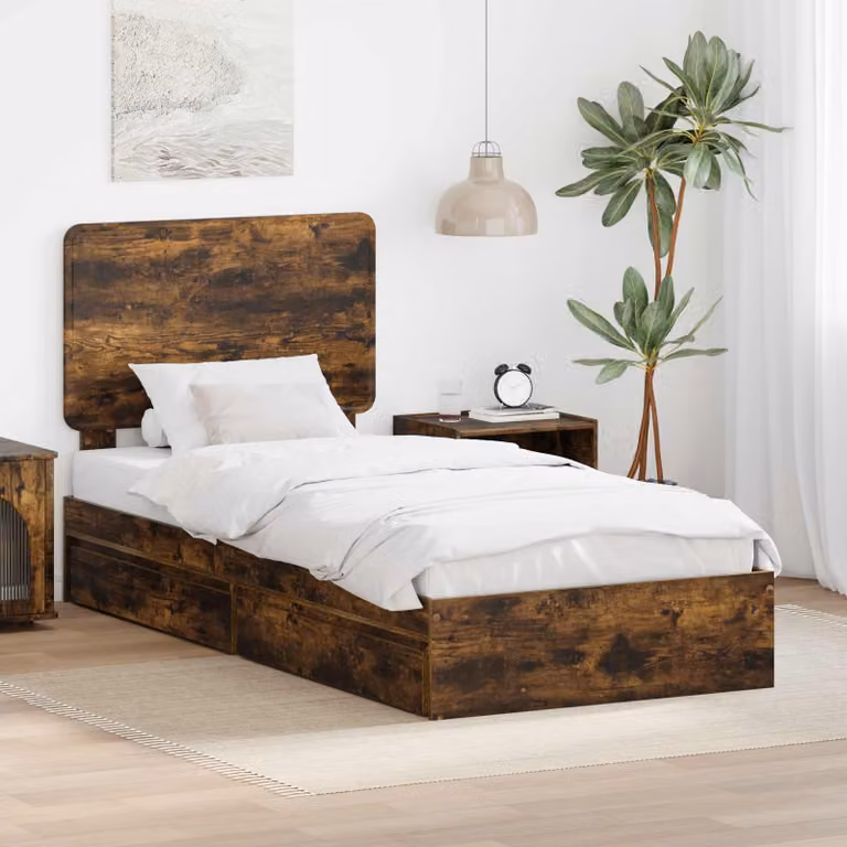 Letto con contenitore e cassetto vidaXL in legno Rovere fumé L: 190 cm x P: 75 cm x H: 196 cm