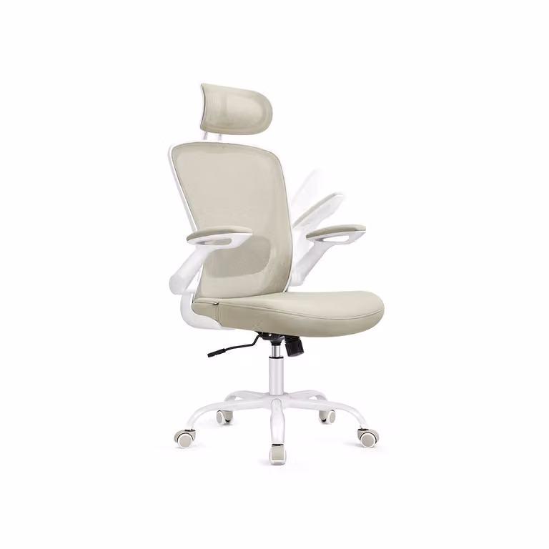Sedia da Ufficio di Rete con Braccioli Pieghevoli, Beige Cappuccino