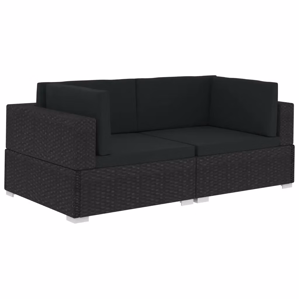 Set di 2 Poltrone Modulari ad Angolo vidaXL in Polyrattan Nero con Cuscini per Giardino – 2