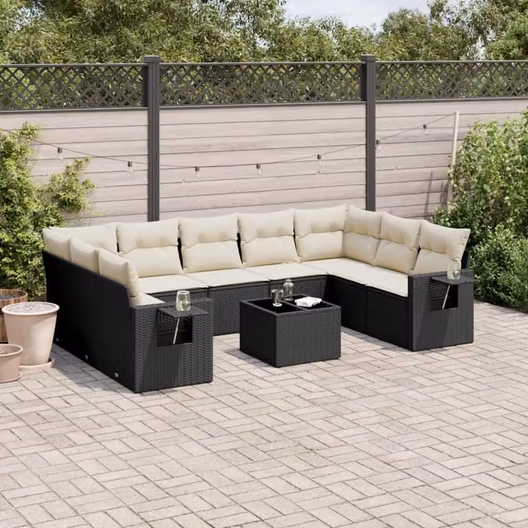Maison Exclusive - Set Divani da Giardino 10pz con Cuscini in Polyrattan Nero