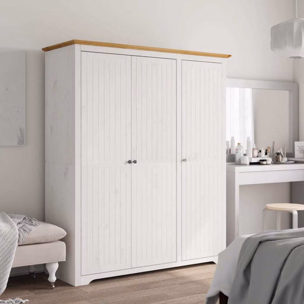 The Living Store Armadio BODO Bianco e Marrone 151,5x52x176,5 cm Legno di pino