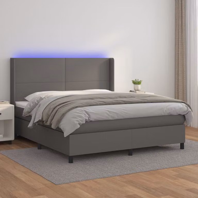 vidaXL Letto Giroletto con Materasso Ibrido e Illuminazione LED in Similpelle Grigia L/P/H: 160 x 200 x 128 cm